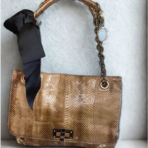 Lanvin Python Leather Handbag with Pewter Chain & Medallion — Made in Italy